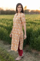 Sootisyahi 'Amber Delight' Azofree Handblock Printed Pure Cotton Kurti