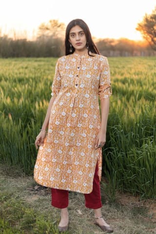 Sootisyahi 'Amber Delight' Azofree Handblock Printed Pure Cotton Kurti