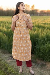 Sootisyahi 'Amber Delight' Azofree Handblock Printed Pure Cotton Kurti