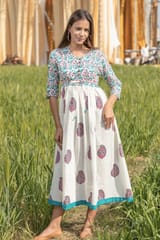 Sootisyahi 'Paisley in the Garden' Azofree Handblock Printed Pure Cotton Dress