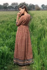 Sootisyahi 'Earthen Bliss' Bagru Handblock Printed Pure Cotton Dress