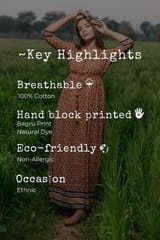 Sootisyahi 'Earthen Bliss' Bagru Handblock Printed Pure Cotton Dress