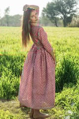 Sootisyahi 'Mesmerizing Maroon' Azofree Handblock Printed Pure Cotton Dress