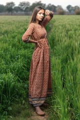 Sootisyahi 'Earthen Bliss' Bagru Handblock Printed Pure Cotton Dress