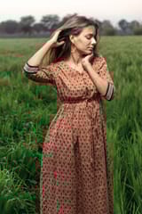 Sootisyahi 'Earthen Bliss' Bagru Handblock Printed Pure Cotton Dress