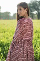 Sootisyahi 'Mesmerizing Maroon' Azofree Handblock Printed Pure Cotton Dress