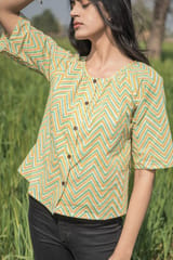 Sootisyahi 'Sea Breeze' Azofree Handblock Printed Pure Cotton Crop Top