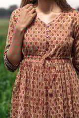 Sootisyahi 'Earthen Bliss' Bagru Handblock Printed Pure Cotton Dress