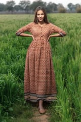 Sootisyahi 'Earthen Bliss' Bagru Handblock Printed Pure Cotton Dress