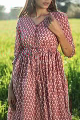 Sootisyahi 'Mesmerizing Maroon' Azofree Handblock Printed Pure Cotton Dress