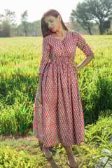 Sootisyahi 'Mesmerizing Maroon' Azofree Handblock Printed Pure Cotton Dress