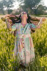 Sootisyahi 'Flow Rust'  Handmarble Printed Pure Cotton Dress