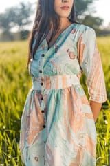 Sootisyahi 'Flow Rust'  Handmarble Printed Pure Cotton Dress