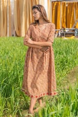 Sootisyahi 'Dusky Dawn' Azofree Handblock Printed Pure Cotton Dress