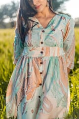 Sootisyahi 'Flow Rust'  Handmarble Printed Pure Cotton Dress