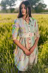 Sootisyahi 'Flow Rust'  Handmarble Printed Pure Cotton Dress