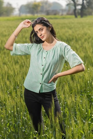 Sootisyahi 'Valley Breeze' Azofree Handblock Printed Pure Cotton Crop Top