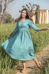 Sootisyahi 'Teel-n-Feel' Azofree Handblock Printed Pure Cotton Dress