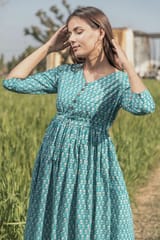 Sootisyahi 'Teel-n-Feel' Azofree Handblock Printed Pure Cotton Dress
