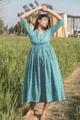 Sootisyahi 'Teel-n-Feel' Azofree Handblock Printed Pure Cotton Dress