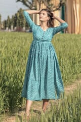 Sootisyahi 'Teel-n-Feel' Azofree Handblock Printed Pure Cotton Dress
