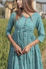 Sootisyahi 'Teel-n-Feel' Azofree Handblock Printed Pure Cotton Dress