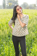 Sootisyahi 'Fresh Flora' Azofree Handblock Printed Pure Cotton Crop Top