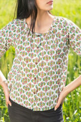 Sootisyahi 'Fresh Flora' Azofree Handblock Printed Pure Cotton Crop Top