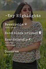 Sootisyahi 'Fresh Flora' Azofree Handblock Printed Pure Cotton Crop Top
