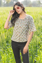 Sootisyahi 'Fresh Flora' Azofree Handblock Printed Pure Cotton Crop Top