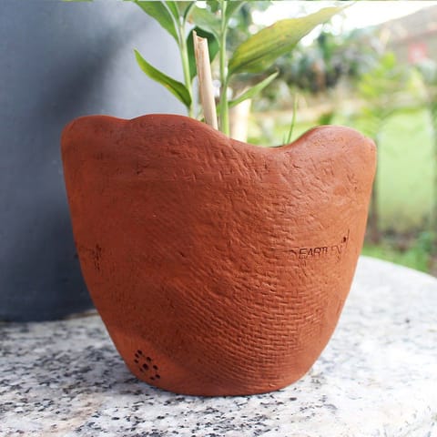 Craftlipi-WAVY : Jute Textured Terracotta Planter  Set of 2