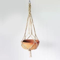 Craftlipi-SHALLOW Terracotta Planter with Jute Macrame Hanger