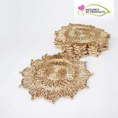 Craftlipi-Handwoven Jute Table Mat Floral Design Set of 6 (10.5 inch)