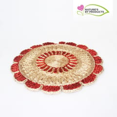 Craftlipi-Handwoven Jute Door Mat in Red and Beige Jute Fibers  (Dia. 16 inch)