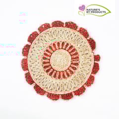 Craftlipi-Handwoven Jute Door Mat in Red and Beige Jute Fibers  (Dia. 16 inch)
