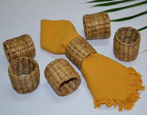 Dharini Water Hyacinth Napkin Rings Natural (Set of 6)