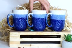 Country Clay-Coffee Mug (Tricolor, Blue & White) - Set of 3 Made of Ceramic by Country Clay