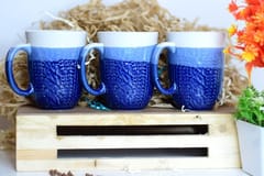 Country Clay-Coffee Mug (Tricolor, Blue & White) - Set of 3 Made of Ceramic by Country Clay