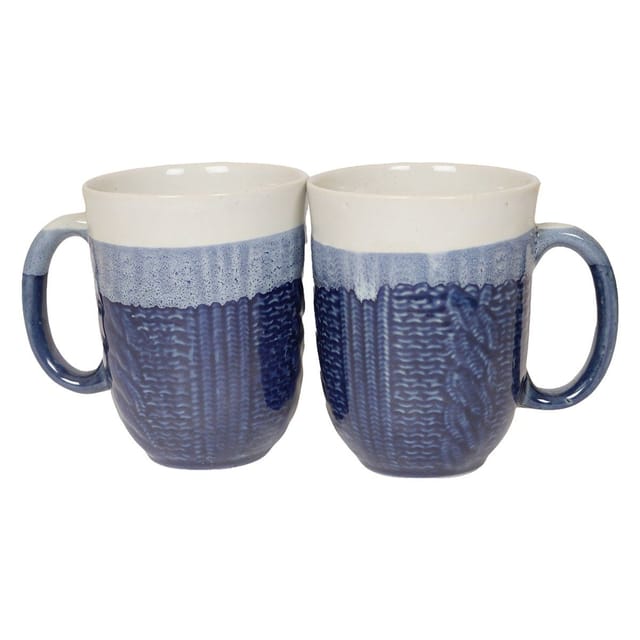 Country Clay-Coffee Mug (Tricolor, Blue & White) - Set of 2 Made of Ceramic by Country Clay