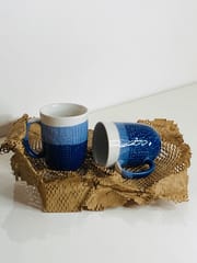 Country Clay-Coffee Mug (Tricolor, Blue & White) - Set of 2 Made of Ceramic by Country Clay