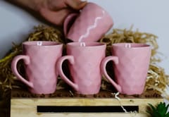 Country Clay-Coffee Mug (Diamond, Pink) - Set of 4 Made of Ceramic by Country Clay
