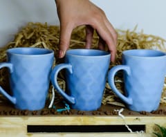 Country Clay-Coffee Mug (Diamond, Blue) - Set of 3 Made of Ceramic by Country Clay