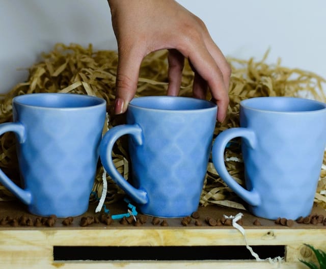 Country Clay-Coffee Mug (Diamond, Blue) - Set of 3 Made of Ceramic by Country Clay