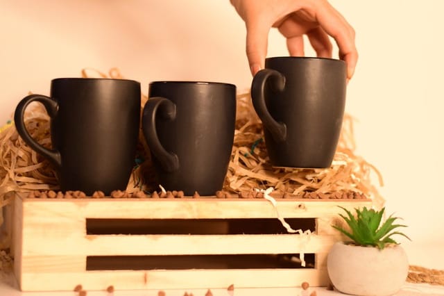 Country Clay-Coffee Mug (Black) - Set of 3 Made of Ceramic by Country Clay