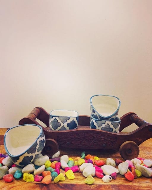 Country Clay-Chutney Bowl (Moroccan, Grey and White) - Set of 4 Made of Ceramic by Country Clay