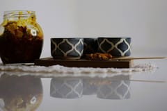 Country Clay-Chutney Bowl (Moroccan, Grey and White) - Set of 3 Made of Ceramic by Country Clay