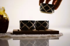 Country Clay-Chutney Bowl (Moroccan, Grey and White) - Set of 3 Made of Ceramic by Country Clay