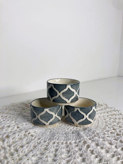 Country Clay-Chutney Bowl (Moroccan, Grey and White) - Set of 3 Made of Ceramic by Country Clay