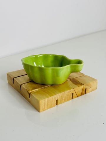 Country Clay-Chutney Bowl (Leaf, Light Green) Made of Ceramic by Country Clay