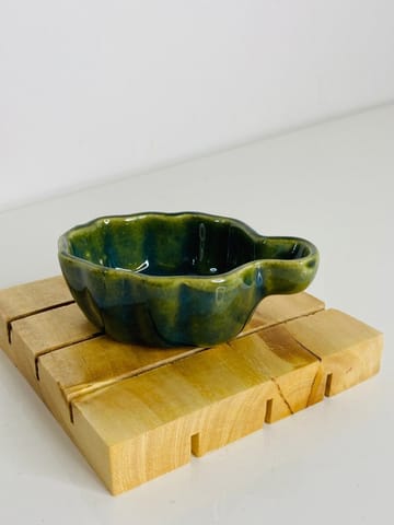 Country Clay-Chutney Bowl (Leaf, Dark Green) Made of Ceramic by Country Clay